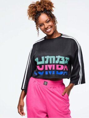 Zumba Wear-Eastern Flavor Oversized Boxy Crop Top With Strapping - Black-New-M